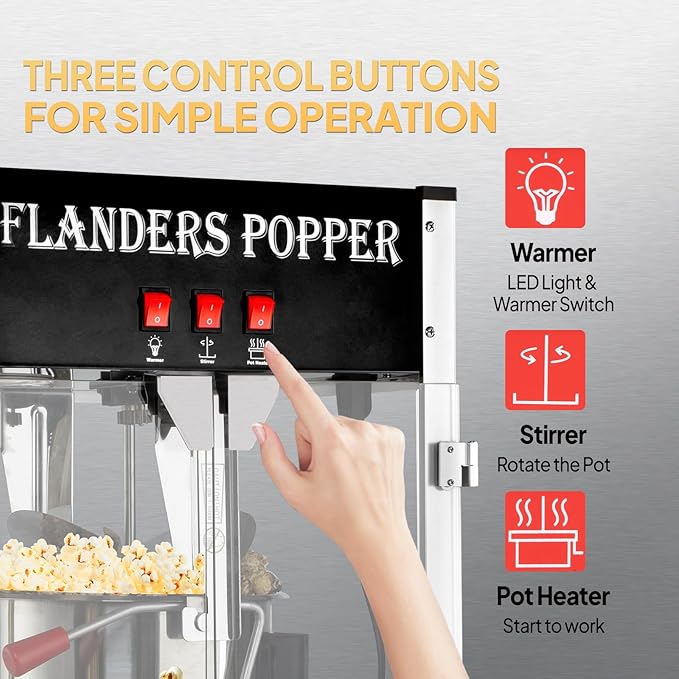 ROVSUN Popcorn Machine with 12 Ounce Kettle Makes Up to 80 Cups ETL Certified, Countertop Popcorn Maker Commercial Popcorn Machine w/Stainless Steel Scoop, Oil Spoon & 3 Popcorn Cups for Theater Home