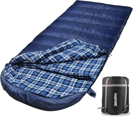Flannel Sleeping Bag Cotton 0 Degree Cold Weather for Adults XXL Sleeping Bag 4 Season Big and Tall with Compression Sack