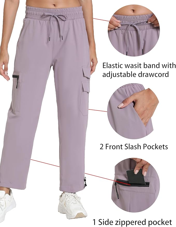 Women's Hiking Pants with Pockets - Travel Lounge Outdoor Quick Drying Lightweight Water Resistant Joggers