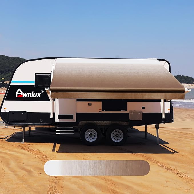 AWNLUX RV Awning Fabric Replacement Waterproof Vinyl Shade Screen for Awnings Camping Universal Fit Fabric Sun Shade UV Sun Blocker Canopy RV Awning Shade Shelter Brown Fade-13' (Fabric 12'2")