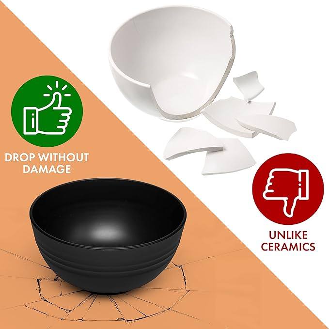 FOODLE Wheat Straw Dinnerware Set - BPA Free & Safety Tested - Microwave & Dishwasher Safe - Alternative to Plastic Dishes - Perfect for Outdoor, RV, Dorm - Camping Plates Cups and Bowls Set - For 4