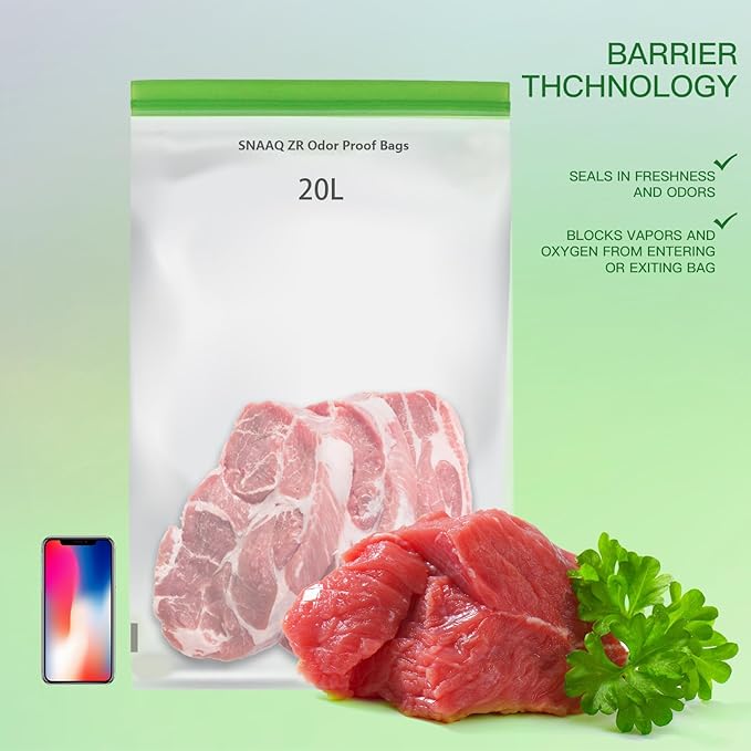 Odor Proof Storage Bags-12ｘ20 Inch, Reusable Double-Tracked Zip Closure Barrier Storage Bags Lock in Odors Keep Contents Fresh and Waterproof, Large No-Odor Bear Bag fit Camping, Hiking, Water Sports and Home Organization（2 Pack）