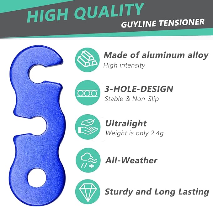 30Pcs Guyline Tensioner Aluminum Alloy Guy Line Cord Adjusters Tent Rope Tensioners Paracord Tensioner for Outdoor Tent Camping Hiking Accessories