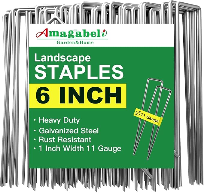 AMAGABELI GARDEN & HOME 6 Inch 500 Pack Galvanized Landscape Staples 11 Gauge Anti-Rust Heavy Duty Garden Staples Plant Cover Stakes U-Shaped Sod Pins Ground Fence Stakes for Weed Barrier Fabric