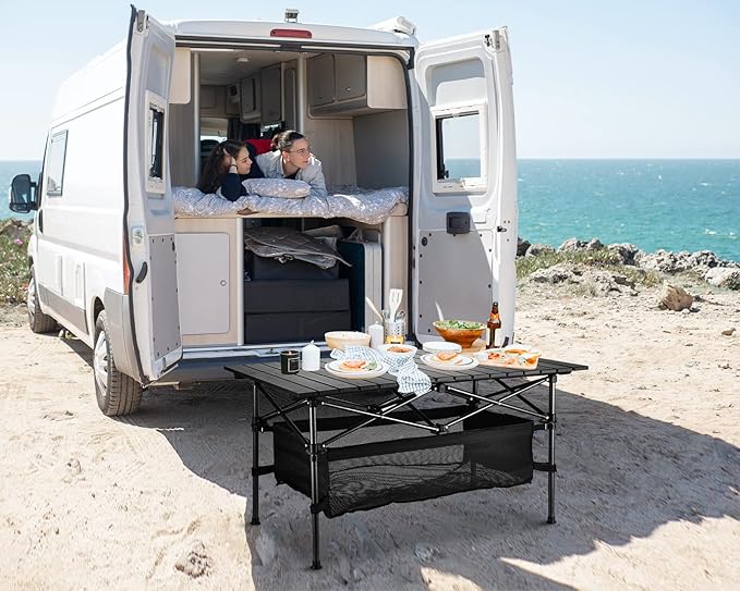 Lightweight Aluminum Folding Camping Table (47” x 21.65” x 26.7”), Portable Roll-Up Design for Outdoor, Camping, Beach, BBQ, Patio, and Picnic, Durable & Waterproof with Carrying Bag