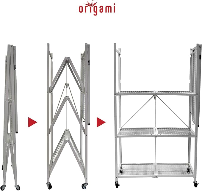 Origami 4-Tier Storage Shelves on Wheels, Steel Shelving Holds 1000 pounds, Heavy Duty Garage Storage & Organization, Closet Organizer, Utility Shelf