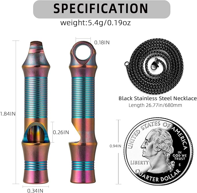 TISUR Titanium Emergency Whistle,EDC Safety Whistles Necklace Loud up to 120db,Survival Whistles for Survival,Hiking,Camping,Pets Training
