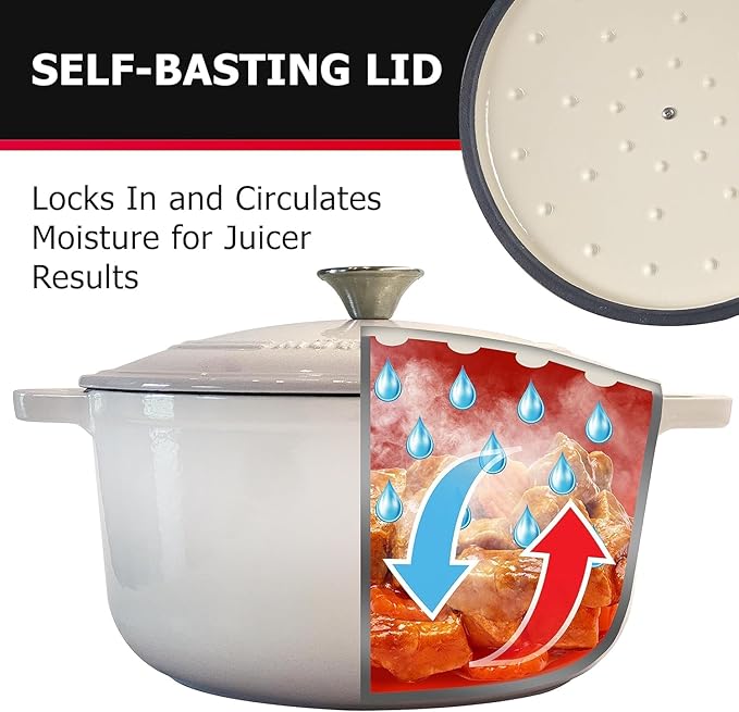 MÜELLERHOME 4.5 QT Enameled Cast Iron Dutch Oven, Heavy-Duty Casserole Dish and Braiser Pan with Lid and Stainless Knob, Oven-Safe up to 500° F & Across All Cooktops, Oyster White