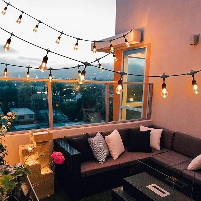 Auroraworld Outdoor Patio Lights Color Changing,48FT RGB LED String Lights with E26 Shatterproof Edison Bulbs, Dimmable Patio String Lights for Bistro Backyard Garden, 1 Remote Controllers