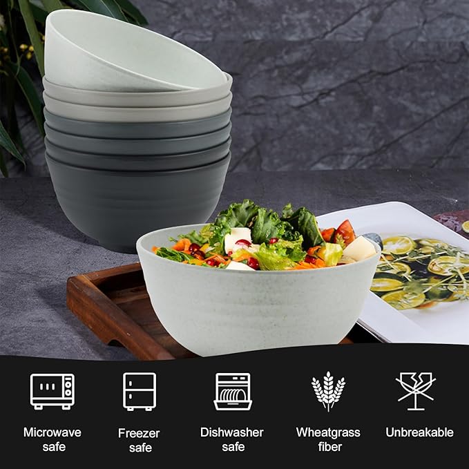 Homienly Cereal Bowl Set, Wheat Straw Fiber Unbreakable Lightweight Bowls Set (Grey Stone, 26 OZ)
