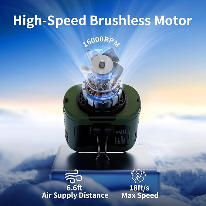 Socool 10000mAh Portable Waist Fan Clip on Wearable Belt Personal Fan Rechargeable Battery Operated With 5 Speeds & Flashlight Neck Hands-Free 40H Cooling For Outdoor Travel Camping Power Bank(Green)