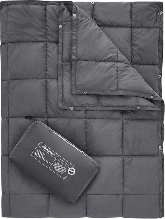 KingCamp Ultralight Camping Blanket, Packable Down Alternative Puffy Wearable Blankets Weatherproof Warm Package Quilt with Snap Buttons for Outdoor Hiking Travel Picnic Stadium (69" x 53", CHARCOAL)