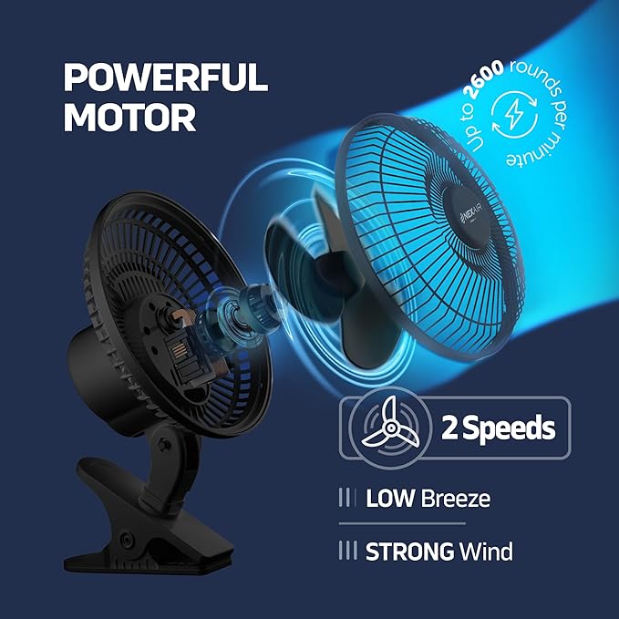 6-Inch Portable Desk or Clip-on Fan with Two Quiet Speeds - Small Personal Cooling Fan for Desk, Home, Bedroom and Office, 180° Adjustable Tilt up- down 360° Rotation, Strong wide Clamp Grip