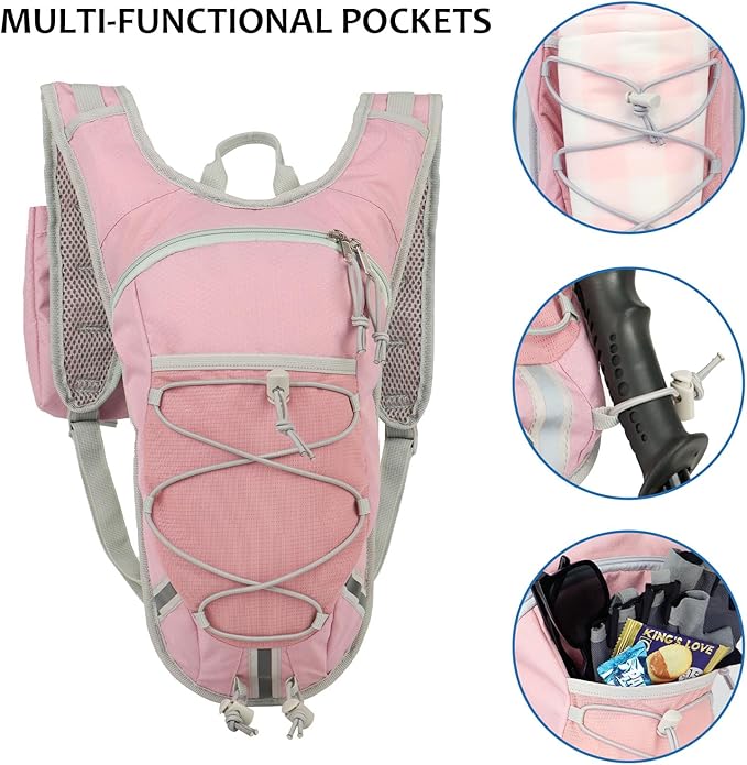 Lightweight Hydration Backpack 2L Water Bladder Pack for Running, Cycling, Hiking – Anti-Theft Water Backpack with Phone Holder, Trekking Pole Holder & Reflective Strips for Men & Women