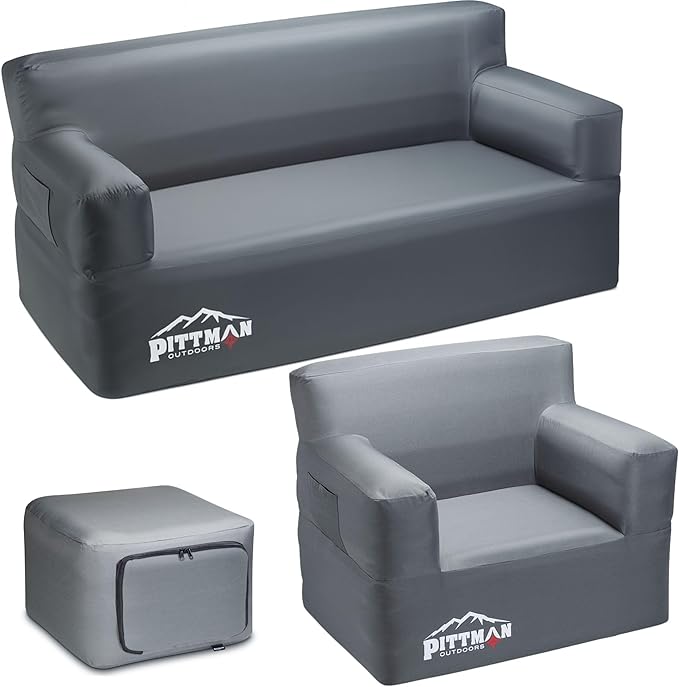 Pittman - Camping Inflatable Furniture Set with Built in Pump for Outdoors & Indoors - Blow Up Couch Set has Heavy Duty Puncture Resitant Fabric for Inflatable Sectional Comfort & Durability