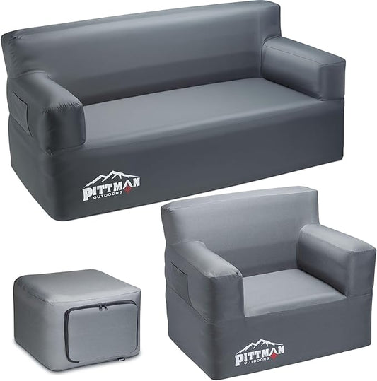 Pittman - Camping Inflatable Furniture Set with Built in Pump for Outdoors & Indoors - Blow Up Couch Set has Heavy Duty Puncture Resitant Fabric for Inflatable Sectional Comfort & Durability