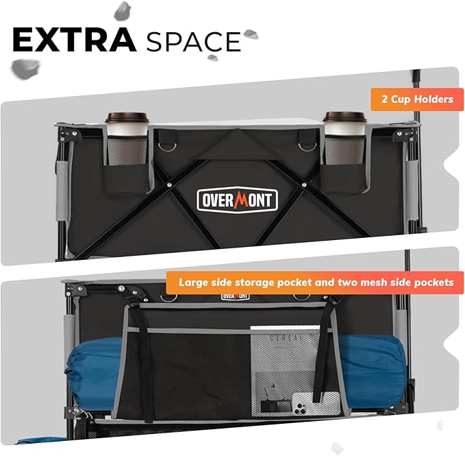 Overmont 400L Foldable Double Decker Wagon - Large Capacity Collapsible Wagon Cart- 52" Extra Long Extender - All-Terrain Big Wheels for Camping, Football Game, Sports Events, Support Up to 450lbs