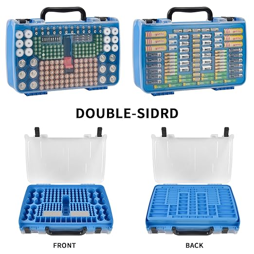 Battery Storage Organizer Case Holder Box with Tester, Double-Sided Batteries Fits for 269 Caddy Container AA AAA AAAA 3A 4A 9V C D Lithium 23A 4LR44 CR123A CR1632 CR2032 - Deep Blue