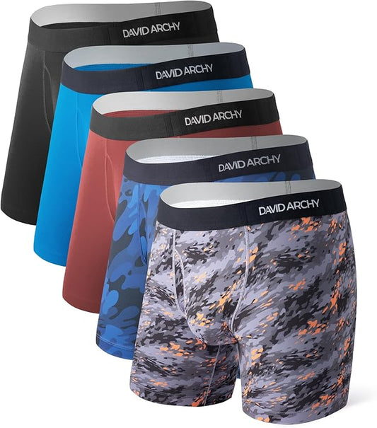 DAVID ARCHY Mens Performance Boxer Briefs 3 Pack, 3D Support Pouch & No Ride-Up Design Moisture-Wicking Sport Underwear