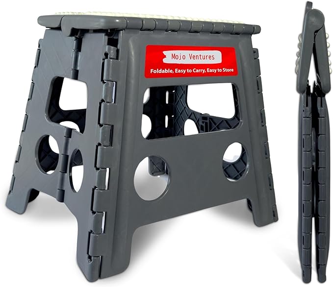 Versatile Folding Step Stool - 13 in Foldable Step Stool for Kids, Home, Camping, and Office - Lightweight, Sturdy, and Portable Foldable Stool, for Outdoors and Indoor Fun (Grey, Small 13)