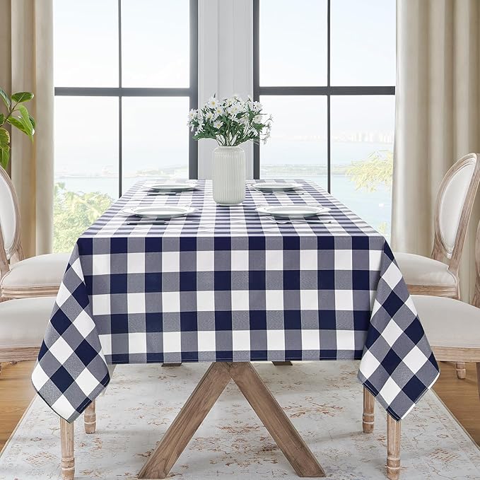 Softalker Gingham Checkered Rectangle Tablecloth - Waterproof Buffalo Plaid Table Cloth Stain Resistant Washable Table Cover for Picnic/Camping/Outdoor - Navy Blue, 54 x 108 Inch
