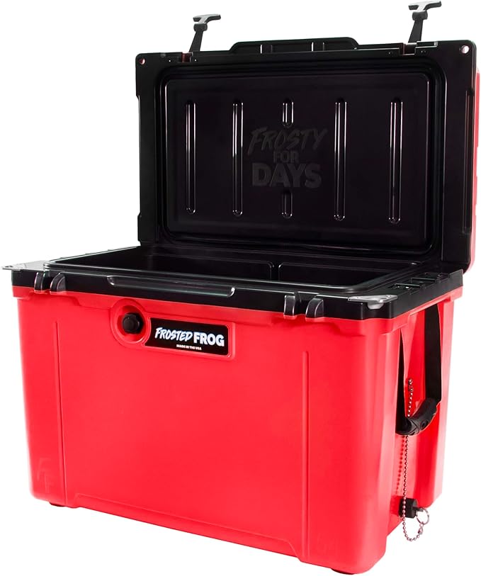 Made in USA Frosted Frog Hyper-Light 54 Quart Hard Cooler Insulated Portable Ice Chest Box for Beach, Beverages, Camping, Fishing, Boat, Barbecue, 30% Lighter Than Rotomolded Coolers
