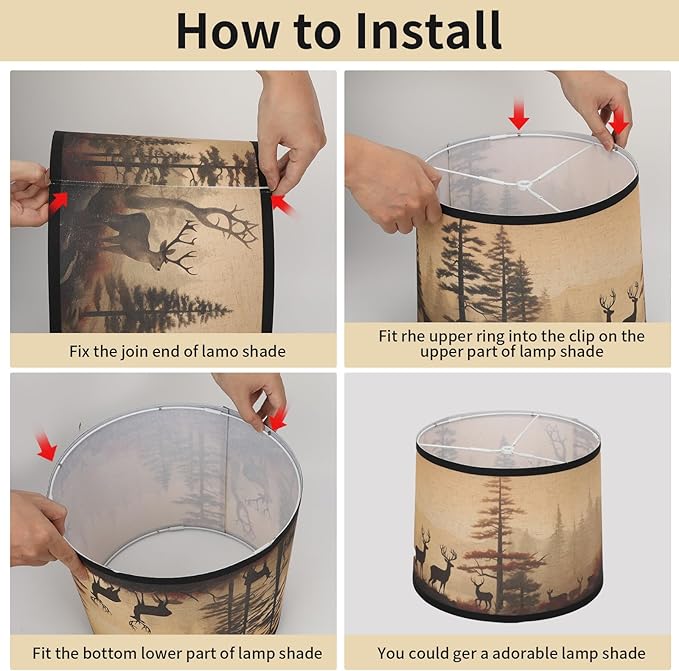 Lamp shades Set of 2, Fabric Deers Lampshades for Table Lamps, Floor Lamps, 11.6" Top x 12.6" Bottom x 9.8" High (Spider) Hand Crafted Replacement Lampshades,Lamp Shade Harp Holder Not Included