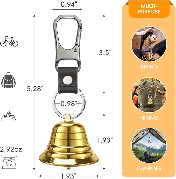 NedFoss Loud Bear Bell Set to Scare Bears, Hiking Essentials for Women, Emergency Whistle and Bear Bells for Hiking, Camping, Biking, Solid Brass Bear Deterrent Hiking Gear Gifts