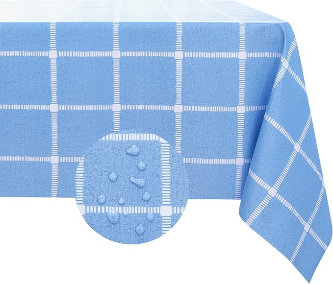 Romanstile Rectangle Plastic Tablecloth, 100% Waterproof Oil-Proof Checkered PVC Table Cloth, Heavy Duty Vinyl Table Cover for Dining, Camping, Picnic, Outdoor - 54 x 120 Inch, Light Blue