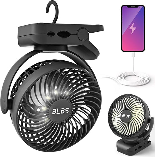 Portable Fan - 65H 12000mAh Camping Fan Rechargeable with Output Ports, Battery Powered Fan with Hanging Hook, Camping Fans for Tents, Rechargable Fa n for Camping, Black