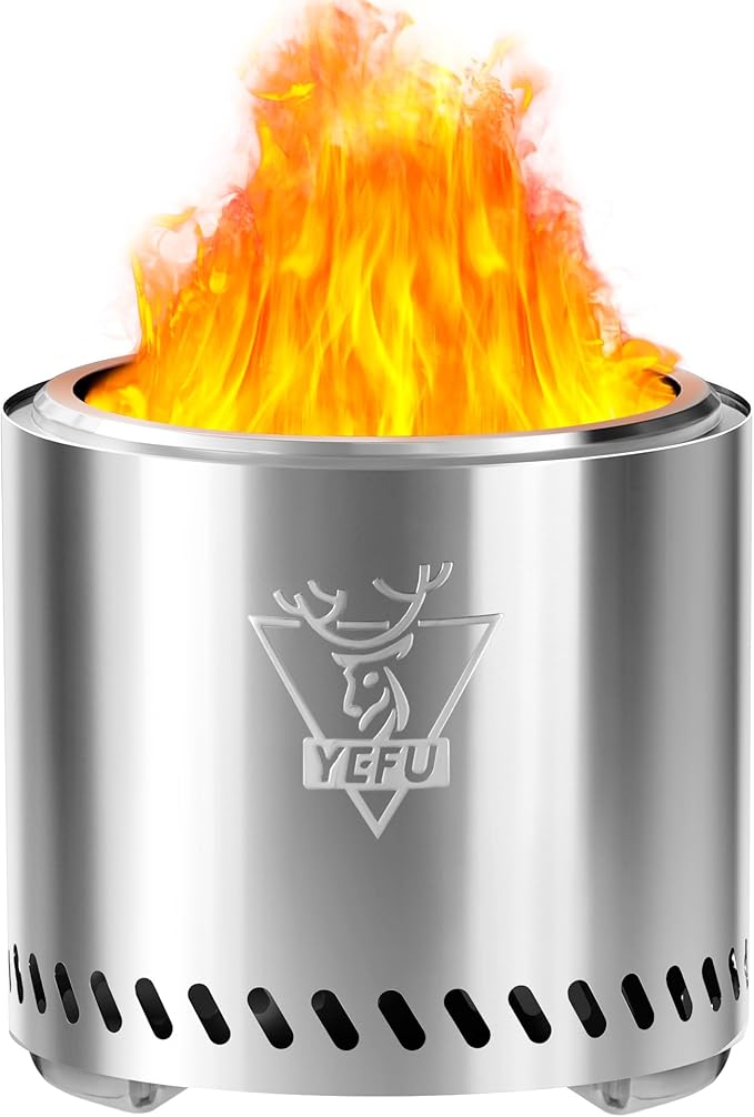YEFU Fire Pit with Removable Ash-Pan: Smokeless Firepit 304 Stainless Steel Material - Outdoor Fire Pit Silver 15 inch - Smokeless Firepit for Outside Outdoor Patio Camping Backyard