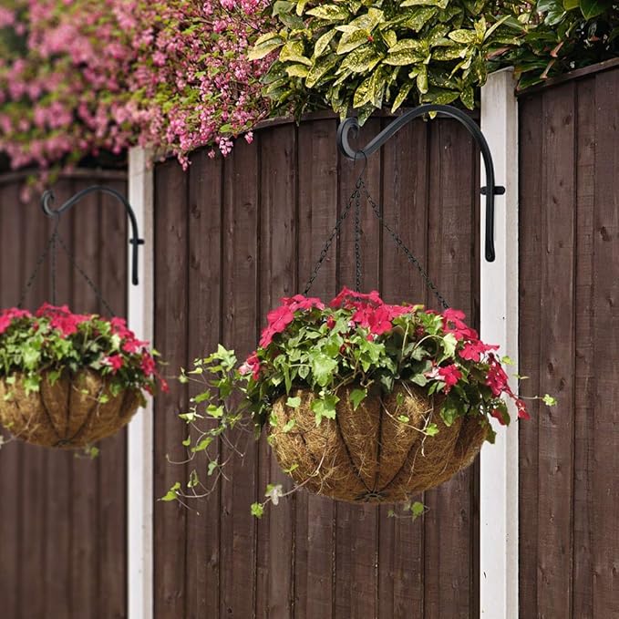 Hanging Plant Brackets Outdoor: 12-Inch Hanging Plant Hangers Wall Hooks - Wall Mount Brackets for Bird Feeder Flower Baskets Black