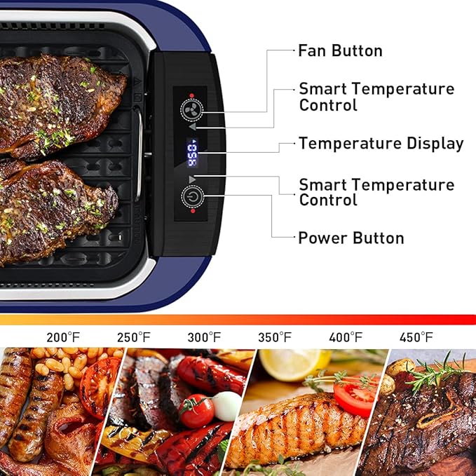 Indoor Grill CUSIMAX Electric Smokeless Grill Portable Korean BBQ Grill with Turbo Smoke Extractor Technology, Non-stick Removable Plate, Tempered Glass Lid, Great for Party(Single Plate)