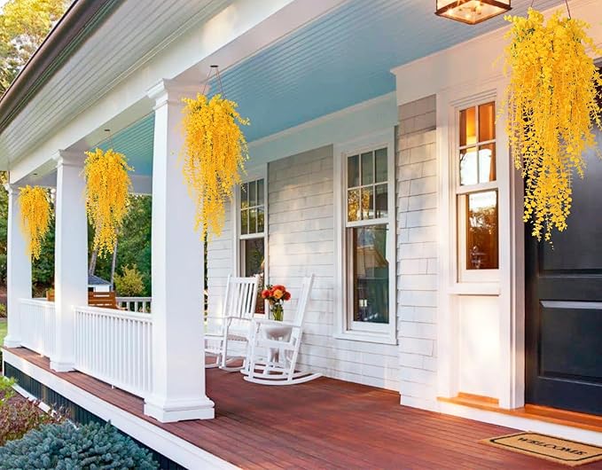 RECUTMS Aritificial Hanging Plant 3 Pack Fake Eucalyptus Leaves Faux Yellow Vine Plant Hanging for Indoor Home Room Wall Outdoor Garden Party Proch Wedding Backyard Arch Decoration(Pure Yellow)