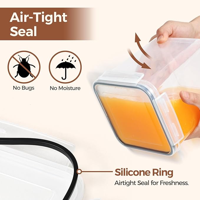 ComSaf Brown Sugar Container Set of 2 (2.5L/84Oz), Airtight Food Storage Containers with Lids and Terra Cotta Brown Sugar Saver, Plastic Canisters Sets for Kitchen, Pantry Organizers for Flour, Baking