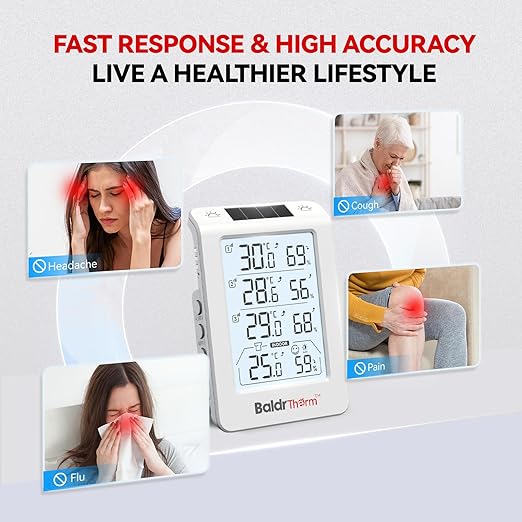 Solar Photosensitive Three Channel Thermo-Hygrometer, Wireless Temperature & Humidity Monitor with 330ft Range, 4.8" Digital Display, Smart Backlight, Real-Time Alerts, White