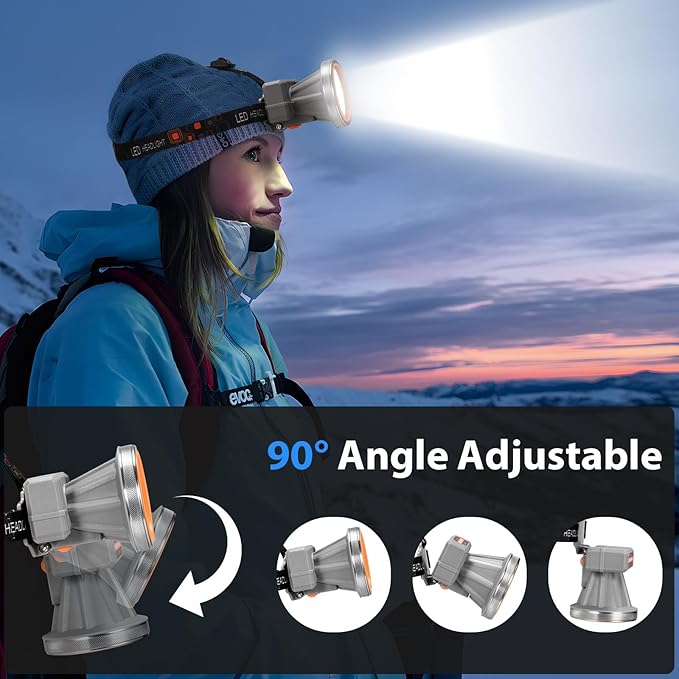 Spotlight Rechargeable Headlamp, Super Bright LED Headlight Waterproof Head Lamp for Outdoor Camping Running Hiking Night Fishing Hunting