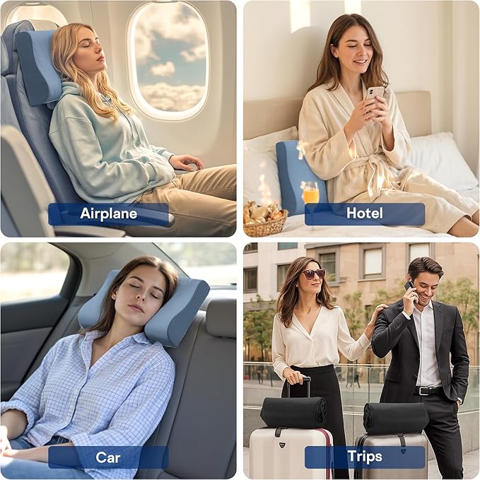 Camping Pillows for Sleeping - Memory Foam Travel Pillow 2 Heights Use - Small Travel Pillow for Camping, Hiking, Backpacking with Storage Bag (Blue)