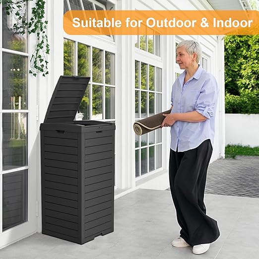Vixzen 38Gallon Outdoor Trash Can with Lid,Waterproof Resin Waste Bin,Lightweight,Large Sturdy Garbage Bin for Patio,Kitchen,Backyard,Black