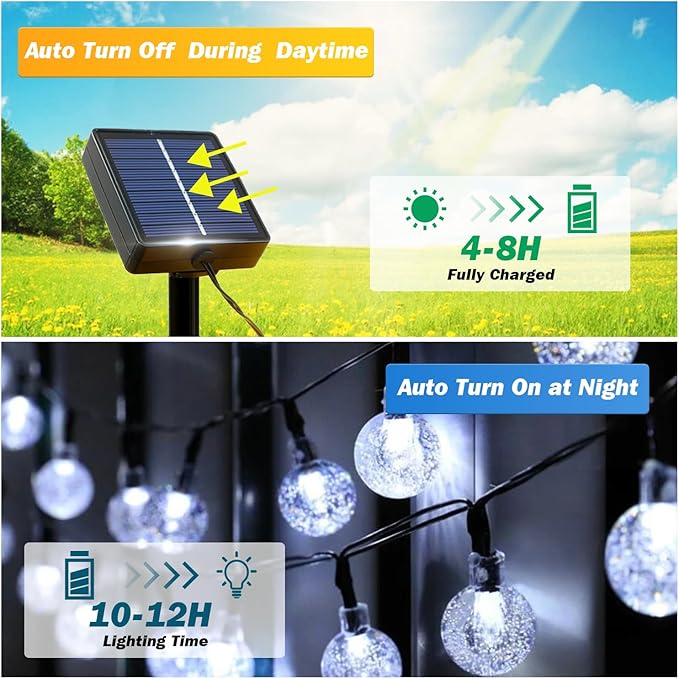 Solar Lights Outdoor Waterproof, 2 Pack Total 120LED 72FT Solar String Lights for Outside with 8 Modes, Outdoor String Lights Crystal Globe Patio Lights for Garden Yard Party Decor (Cool White)