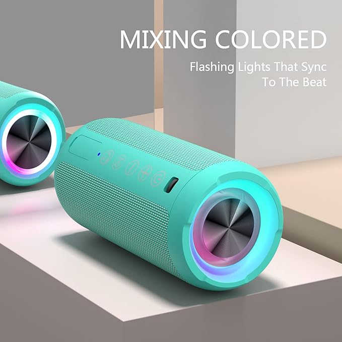 Ortizan Portable Bluetooth Speakers, IPX7 Waterproof Wireless Speaker with 24W Loud Stereo Sound, Outdoor Speaker with Bluetooth 5.3, Deep Bass, RGB Lights, Dual Pairing, 30H Playtime for Home, Party