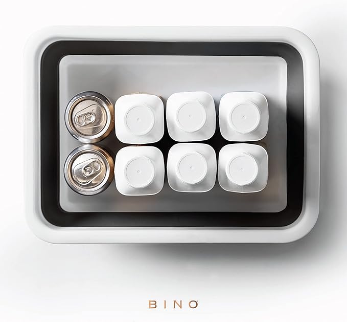 BINO Collapsible Wash Basin - White | Portable Dish Tub | Kitchen | Camping | Sink | Home Essentials | Baby Travel | Folding Dish Pan for Maximum Space Saving