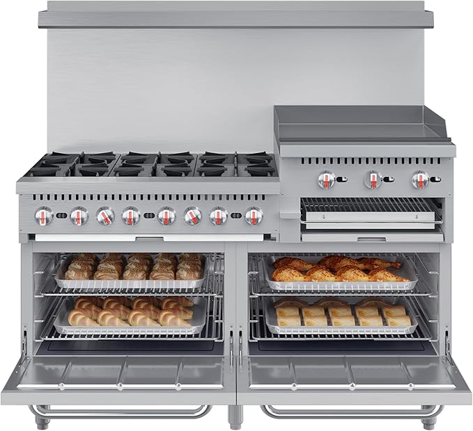 KoolMore KM-CRGB60-LP 60 in. 6 Burner Commercial Liquid Propane Range with 24 in. Griddle and Broiler