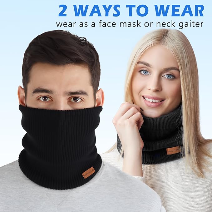 HONGTEYA Neck Gaiters for Men, Winter Neck Warmer Face for Men & Women,Thick Windproof Warm Lined Ski Mask