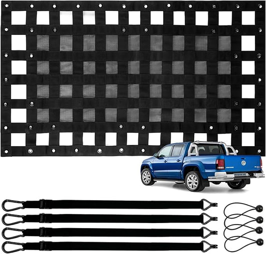 Cargo Net for Pickup Truck Bed 2.3' x 3.9' Heavy Duty Adjustable Truck Bed Cargo Nets with Metal Cam Buckles & Hooks Rope