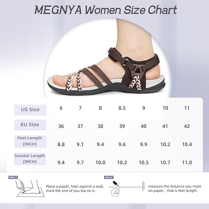 MEGNYA Hiking Sandals for Women, Arch Support Comfortable Walking Sandals Hook Loop Strap, Sports Lightweight Slides