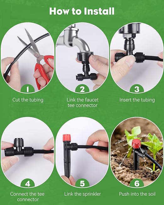 Pawfly 50ft Drip Irrigation System Kit - Quick-Connect Garden Watering System with 1/4" Tubing, Adjustable Emitters & Drip Irrigation Parts for Greenhouse, Lawn, Patio & Raised Beds