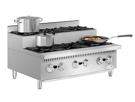 KoolMore KM-CRSU-36 36 in. Commercial Six-Burner Step Up Gas Range, 156000 BTU, ETL Listed in Stainless-Steel