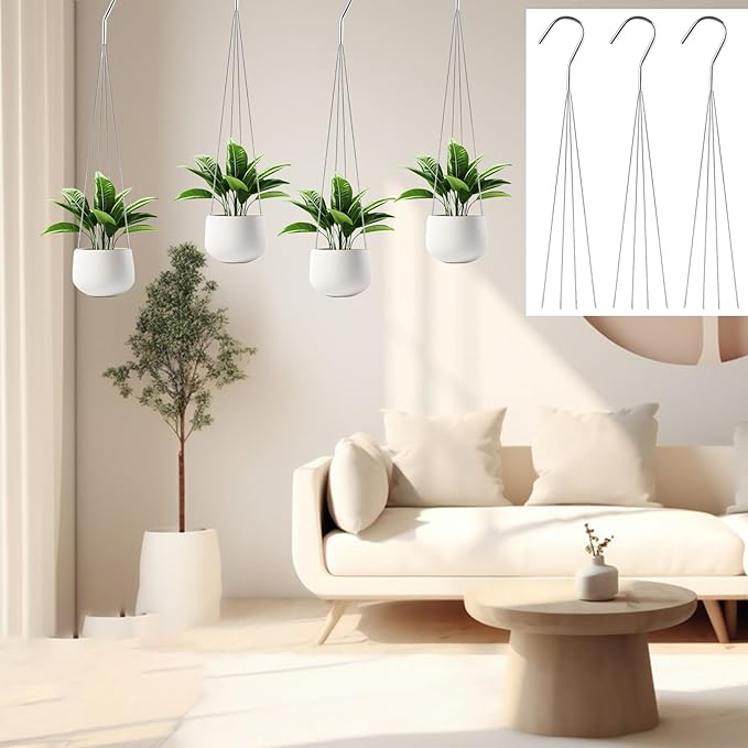 24 Pack 24" 4 Wire Steel Hook Hanger, Wire Plant Hangers for Hanging Baskets, Pot Hangers for Plants for Indoor Outdoor Patio Garden