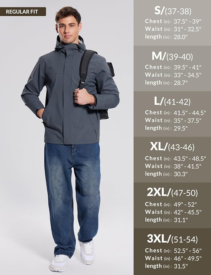 baleaf Men's Rain Jacket Waterproof Breathable Raincoat with Hood for Outdoor Hiking Traveling Cycling Windbreaker